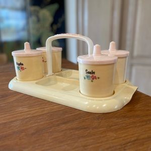 1950s vintage baby vanity set and storage – celluloid/plastic